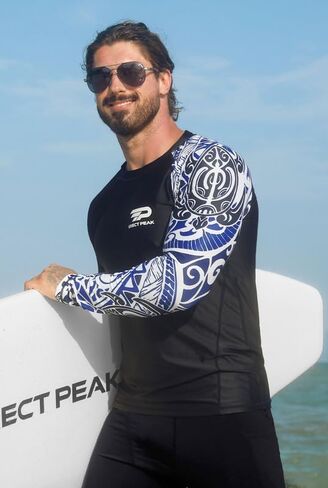 Men's UPF 50+ Long Sleeve Rashguard Shirt Sun Protection Beach Swim Shirt Quick Dry Surfing Shirt in Saudi Arabia