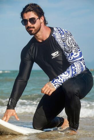 Men's UPF 50+ Long Sleeve Rashguard Shirt Sun Protection Beach Swim Shirt Quick Dry Surfing Shirt in Saudi Arabia