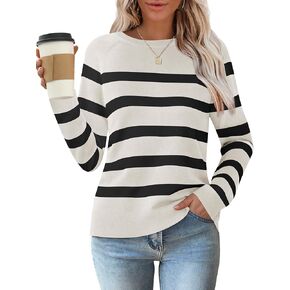 ZESICA Women's Long Sleeve Lightweight Striped Tops 2024 Fall Crewneck Ribbed Knit Shirts