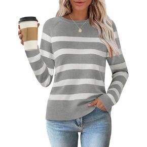 ZESICA Women's Long Sleeve Lightweight Striped Tops 2024 Fall Crewneck Ribbed Knit Shirts