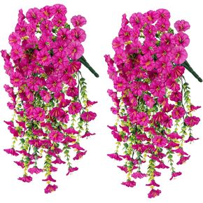 Ivydale 2 PCS Artificial Fall Fake Hanging Flowers Plants Outdoor,Silk Morning Glory Faux Flowers with Eucalyptus Leaves,UV Resistant Realistic Hanging Plant For Home Garden Decor (Orange(Brown Leaf)) in Saudi Arabia