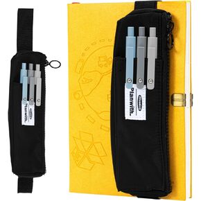 Slim Pen & Pencil Bag with Adjustable Elastic Band, Zipper Pouch for Makeup, Journal & More