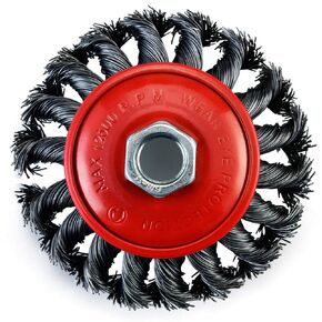 Wire Wheel Brush, Knotted Twist Wire Wheel for angle grinder with 5/8 Inch Arbor, 4 Inch Diameter and 0.019 Inch Carbon Steel Wire for Heavy-Duty Use of Various Metals