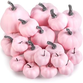 DomeStar 18PCS Pink Pumpkins for Decoration, Artificial Pumpkins Small Pink Foam Pumpkins Assorted Sizes for Wedding Thanksgiving Farmhouse Table Decor