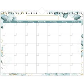 Undated Wall Calendar for 2025 or Any Year - Calendar Planner for Home, Office, Classroom, School, 12 Months Calendar with Thick Paper, 8.5" x 12", Green Leaf