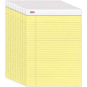 Office Depot(R) Perforated Writing Pads, 8 1/2" x 11 3/4", Legal Ruled, Canary, Pack Of 12
