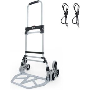 RJTEK Stair Climber Hand Truck & Dolly, 220lb Capacity, Heavy-Duty Stair Climbing Cart, Lightweight Trolley & Luggage Cart with Telescoping Handle, Silver & Black