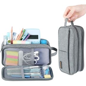 Homecube Oxford Cloth Storage Bag Pen Holder Makeup Handbag Stationery Organizer Pencil Pouch with Zipper for School & Office 9.05x2.95x4.72 inches - Gray