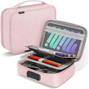 Zannaki Large Capacity Pencil Pouch Case with Lock, Pen Marker Stationery Bag Art Supply Storage Organizer Box for Bullet Journal Middle High School College Student Teen Girl Boy Women Adult, Grey