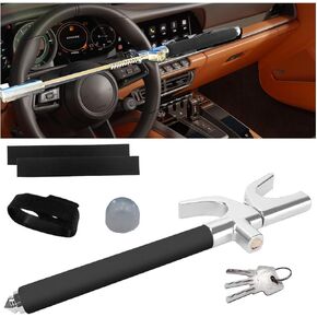 Car Steering Wheel Lock, Car Security Anti-Theft Device Retractable Steering Lock with 3 Keys & Safety Hammer, Car Lock Car Theft Prevention Universal for Auto Truck SUV Van (Red)