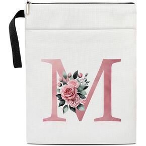 Initials V Book Sleeve with Zipper, Floral Book Sleeve for Book Lovers Gift for Teacher Librarian Bookworm Bookish, Personalised Gifts for Women, Monogrammed Book Protector Pouch Cover Case /20