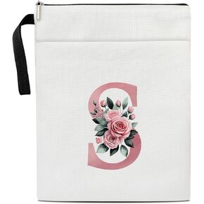Initials V Book Sleeve with Zipper, Floral Book Sleeve for Book Lovers Gift for Teacher Librarian Bookworm Bookish, Personalised Gifts for Women, Monogrammed Book Protector Pouch Cover Case /20