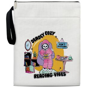 Skull Book Sleeve Book Protector Pouch with Zipper Book Lover Gifts for Bookish Librarian Book Sleeve for Friends Teens Women Teacher Reader -03