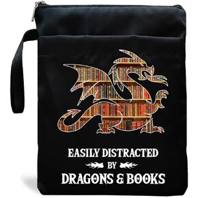 Romantasy Dark Academia Dragons Book Sleeve, Fantasy Novel Reader Gift, Bookish Gifts, Book Inspired Gift, Paperback Book Protector Book Cover Dragons Lovers Book Gifts (Dragons Book-Black AB)