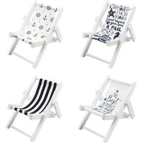 4 Pack Wooden Handmade Mini Chair Ornament Beach Decor Nautical Decoration for Bathroom Bedroom Decor Home Decor Article Home Office Desk, 4 x 3.75 x 3.75 inches (Light Blue)
