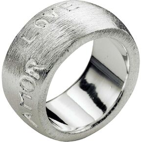 SILBERMOOS Ladies' and partner ring band ring solid engraved Liebe love amor amore brushed 925 sterling silver