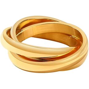 Women's Stainless Steel Gold Silver Rose Triple Band Interlocked Rolling Ring