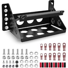 Metal Steel Battery Mounting Box Tray Bracket with Battery Lugs, Battery Box Bolt On Style, Fits up to 10.63" × 7.06" × 7.5" Battery, Easy Bolt-In Battery Tray, No Rusting