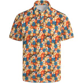 Golf Polo Shirts for Men Funny Print Quick Dry Short Sleeve Performance Golf Shirts Moisture Wicking Polo Shirts