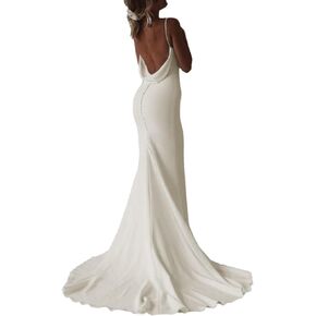 Satin Boho V-Neck Wedding Dresses Spaghetti Straps Mermaid Formal Evening Dress with Train 2024