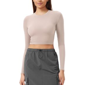 ODODOS Lightweight Soft Long Sleeve Tee for Women Crew Neck Tops Slim Fit T-Shirts