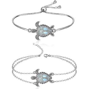 Turtle Bracelet Moonstone Tree of Life Sea Turtle Anklet for Women Sterling Silver Adjustable Ocean Beach Turtles Ankle Bracelets Jewelry Gifts