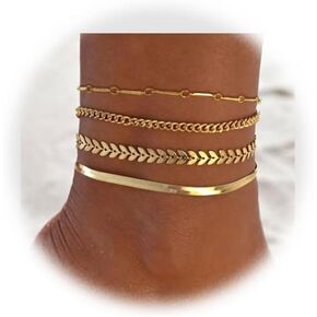 Ankle Bracelets for women 14 Gold Plated Waterproof Layered lightweight Cuban Link Figaro Chain Pearl Anklets Set Gold Anklets Jewelry for women teen girls Trendy 4pcs