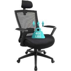 Ergonomic Office Chair for Big and Tall People Computer Desk Chair with Adjustable Headrest and Lumbar Support, Mesh Rolling Chair for Study and Work, Heavy Duty 400lb, Black