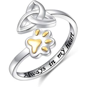 FLYOW Adjustable Animal Rings 925 Sterling Silver Dog Cat/Paw Print Rings Spiral Wrap Twist Open Heart Ring Jewelry for Women Girls Birthday Gifts