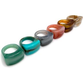 6 Pack Colorful Marble Pattern Acrylic Rings Chunky Midi Stackable Rings Cool Style Resin Rings for Women Teen Girls Knuckle Rings Rectangle Dome Thick Rings Size 6 7 8
