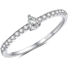 925 Silver Rhodium Plated Pear Cut Simulated Diamond CZ Dainty Delicate Ring