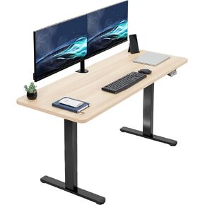 VIVO 60-inch Electric Height Adjustable 60 x 24 inch Stand Up Desk, Light Wood Solid One-Piece Table Top, Black Frame, Home & Office Furniture Sets, B0 Series, DESK-KIT-B06C