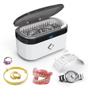 LifeBasis Ultrasonic Jewelry Cleaner, Portable Ultrasonic Cleaner 17 OZ (500ML) 42kHz Jewelry Cleaner with 5 Digital Timer and Watch Stand for Cleaning Jewelry Eyeglasses Watches Dentures