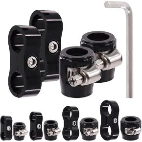 Glarks 5Pcs 6AN Hose Finisher Clamp and Hose Separator Clamp with Wrench Kit, Hose Finisher Clamps with Screw Band and Aluminum Fuel Line Mounting Clamp Hose Fitting Adapter Set for 3/8 Fuel Hose