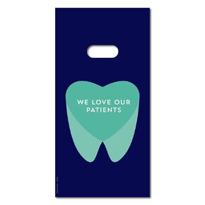 Practicon We Love Our Patients 6" x 12" Dental Giveaway Bags, Dental Hygiene Patient Care Goodie Bag, Dentist Office Plastic Gift Bags, 100 Pack