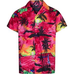 Tropical Hawaiian Shirt for Men with Pocket-Aloha Short Sleeve Loose Fit Caribbean Shirts - Floral Button Down Shirt