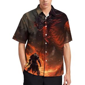 Hawaiian Dragon Shirt for Men Short Sleeve Aloha Beach Shirt Animal Summer Casual Button Down Shirts