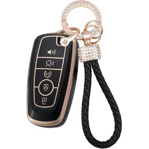 Key Fob Cover Compatible with Ford Bronco Mustang Fusion Raptor F150 F250 Edge Explorer Expedition Lincoln Corsair Nautilus Accessories Soft TPU Protection Case Shell with Keychain White