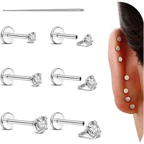 Flat Back Earrings Studs - 14K Gold Filled Internal Thread 18G 16G Piercing Jewelry for Cartilage Helix Tragus Hypoallergenic Labret Lip Conch Nose 316L Stainless Steel Stud for Women Men