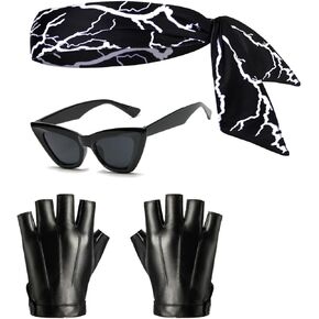 3 Pcs Halloween Costume Set Include Headbands Sunglasses and Leather Half-finger Gloves for Men Party Dress up