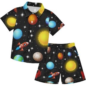 Space Galaxy Astronauts Boys Short Sleeve T-Shirt and Short Set Athletic Toddler Boy Outfits