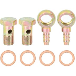 X AUTOHAUX 2 Sets 16mm Banjo Hose Barb Bolt Fitting Banjo Bolt Washer Bronze Tone Metal for Motorcycle Car
