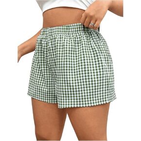 Floerns Women's Plus Size Loose Fit Gingham Plaid Elastic Waist High Waisted Shorts