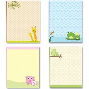 Cute Animal Theme Pads - Teacher Notepad - 4 Assorted Note Pads - Great Gift Idea