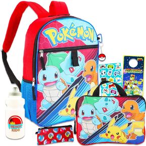 Pokemon Backpack for Boys 8-12 - Bundle with 16" Pokemon Backpack, Storage Case, Pencil Holder, Water Bottle, Stickers, More | Pokemon Backpack Set for Kids
