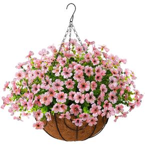 Artificial Fake Fall Hanging Plants Flowers Basket, Faux Silk Daisy in Planter Realistic UV Resistant for Outside Home Patio Balcony Yard Autumn Outdoor Decoration (Orange Brown)