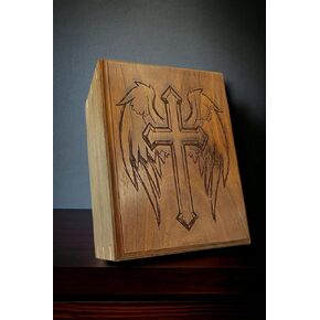 wooden Urn for Human Ashes-Black & White Shaded Cross Engraved-Wooden Urns HandCrafted Funeral Cremation Urn for Ashes Rosewood Decorative urn-keepsake Cremation urn Box (8'' x 6'' x4.5'')