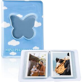 FuninCrea 3 inch Mini Photo Album with Cover, Kpop Photocard Holder with 40 Transparent Pockets, Plastic Kpop Card Storage Book with Cute Pattern for Photo, Bank Card (blue)