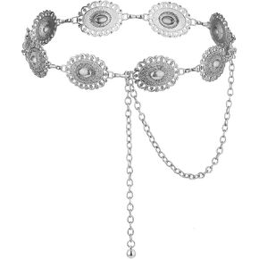 Giantree Western Chain Belt for Women, Silver Concho Link Chain Western Cowgirl Belts for Jeans Dresses