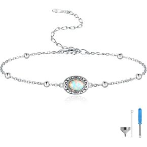 MANBU Sterling Silver Cremation Bracelet for Ashes: Oval Opal Urn Ash Bracelet Memorial Jewelry Bereavement Keepsake Gifts for Loss of a Loved One